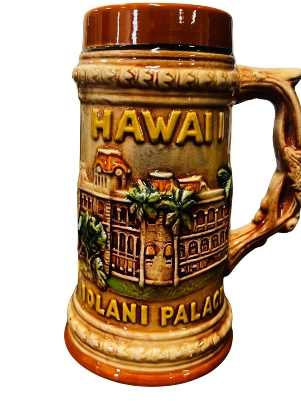 Vintage ceramic beer stein, Iolani Palace, Hawaii, made in Japan, EUC